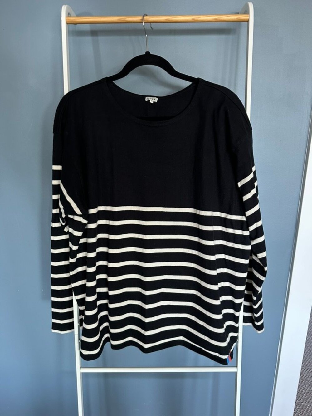 KULE Black Cream Colorblock Bateau Neck Long Sleeve Shirt XXL